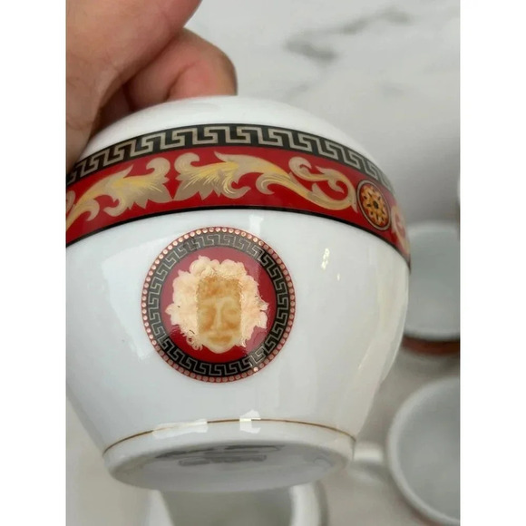 Vintage Fine Porcelain Casa Elite Home Collections Versace Style Medusa Red 11Pc - Picture 13 of 15